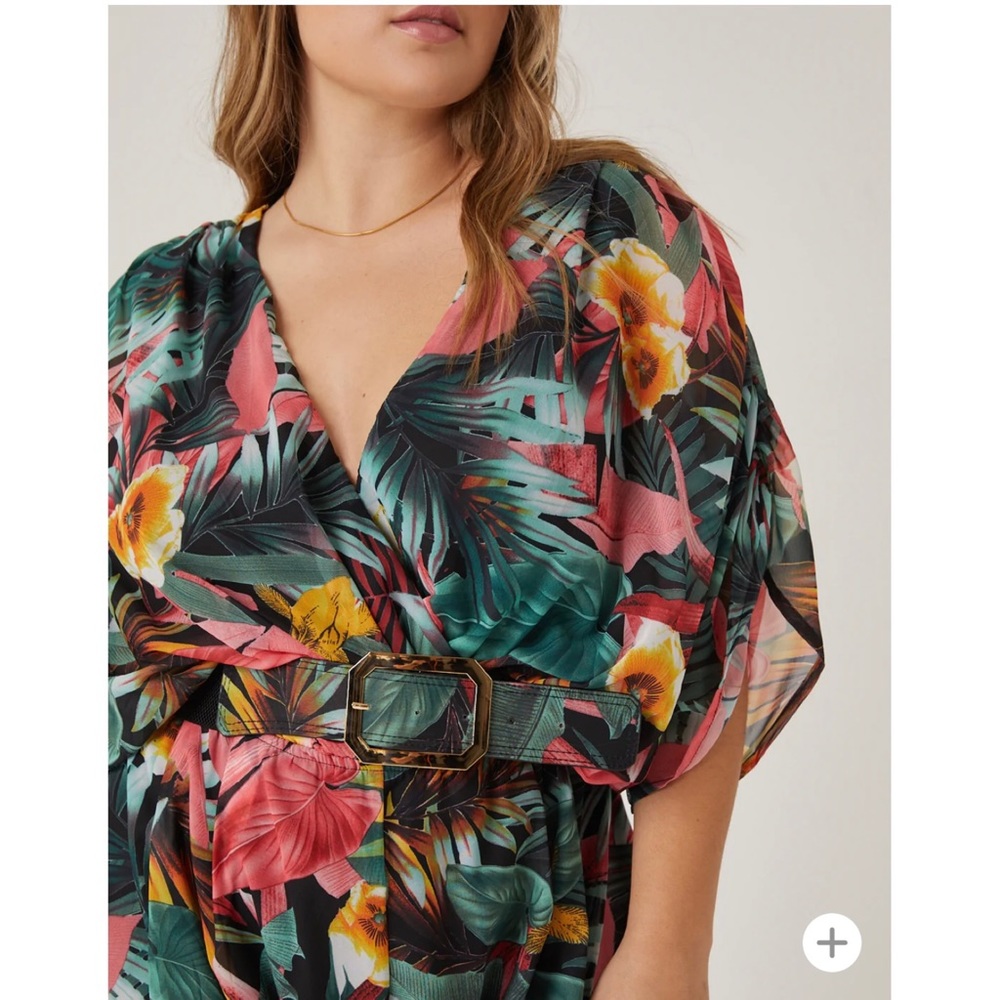 2020AVE Miss Avenue Curve Vibrant Tropical Printed Romper - Sz 1X - Picture 2 of 9